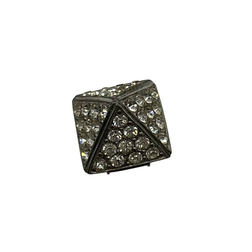Vintage Art Deco Pyramid Rhinestone Dress Clip Silver Tone Geometric Jewelry